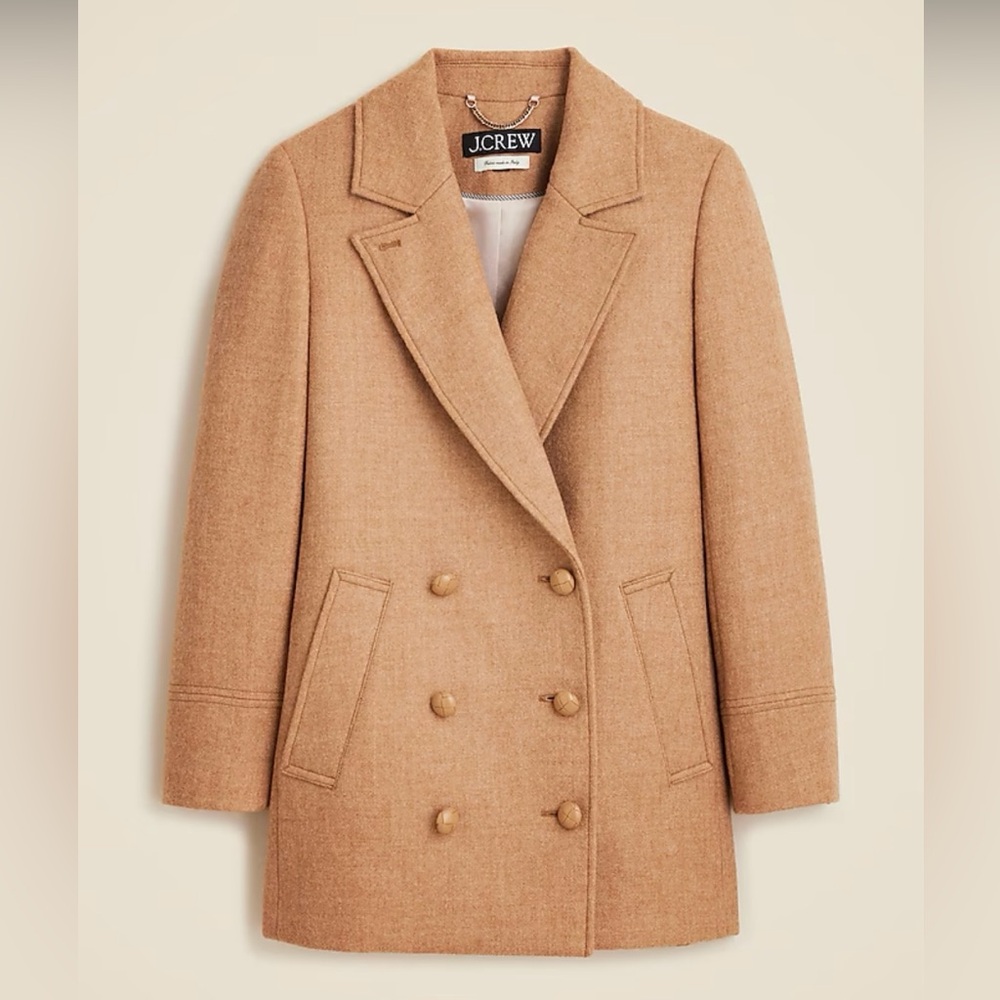 J.Crew Italian Wool Double Breasted Melton Coat Beige Size 4 NWT
